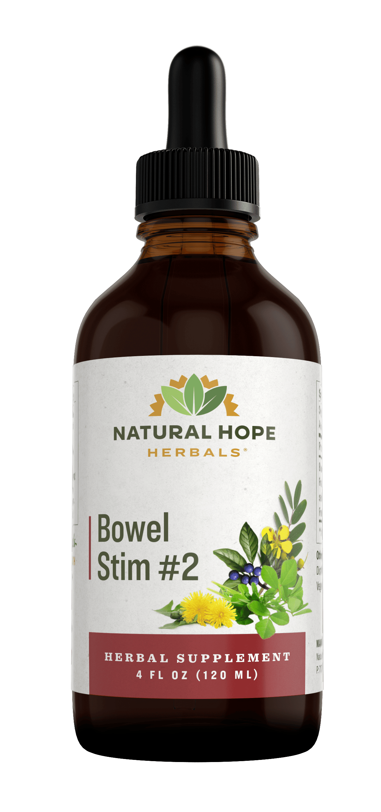 Dropper Bottle of Natural Hope herbal's Bowel stim #2 supports healthy bowel movements