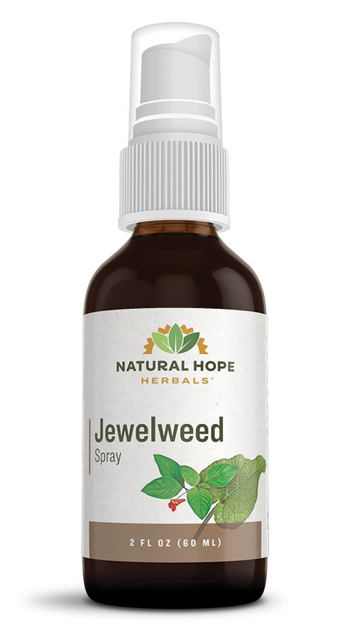 small spray bottle labeled natural hope herbals jewelweed spray