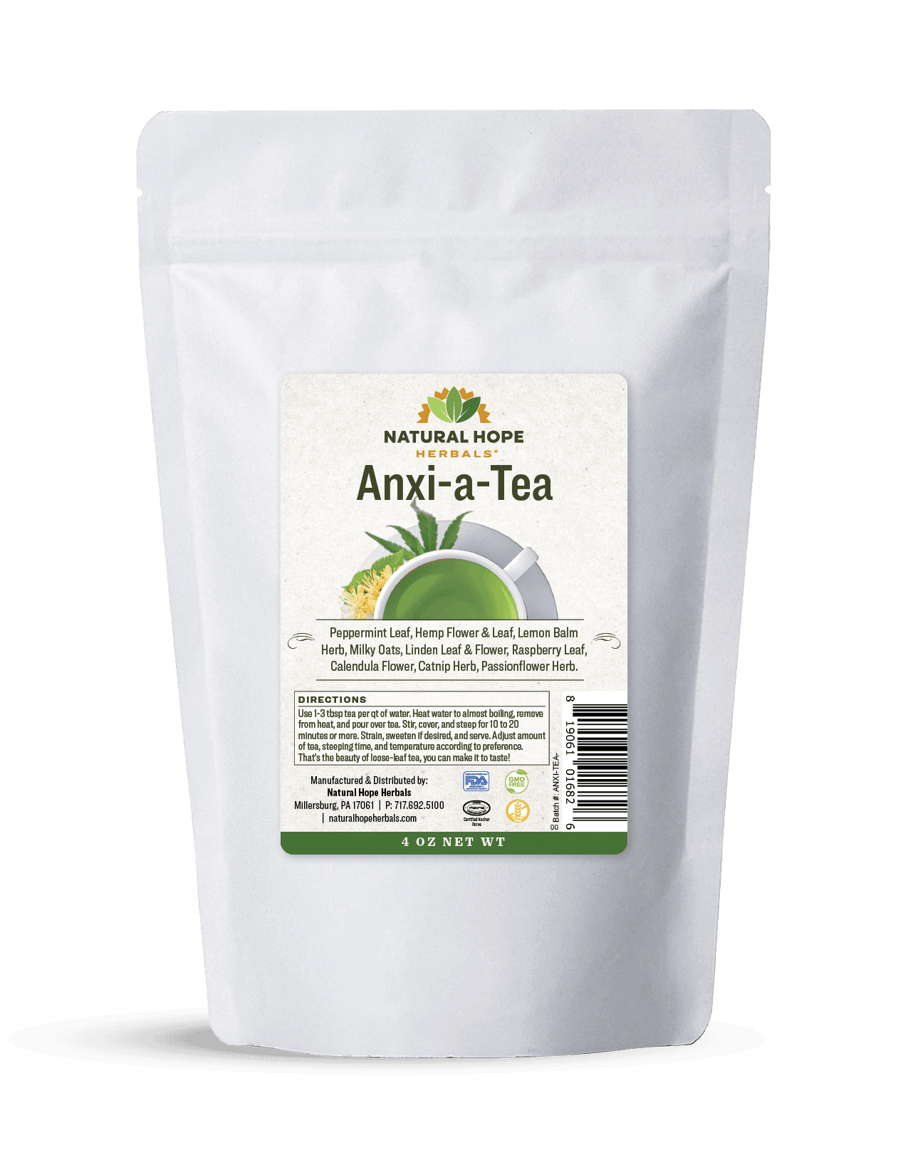 A white bag of anxi-a-tea herbal tea blend from Natural hope Herbals
