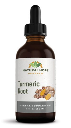 natural hope herbals turmeric root tincture in a dropper bottle