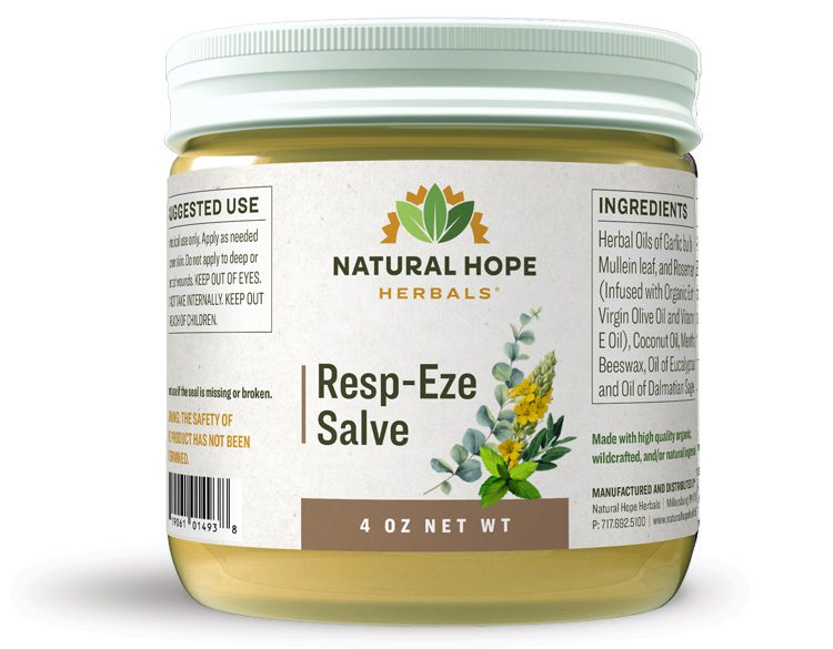 a jar of Natural Hope Herbals Resp-Eze Salve supports clear easy breathing