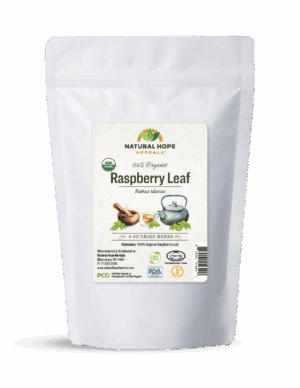 Bag of organic Raspberry leaf made by natural hope herbals
