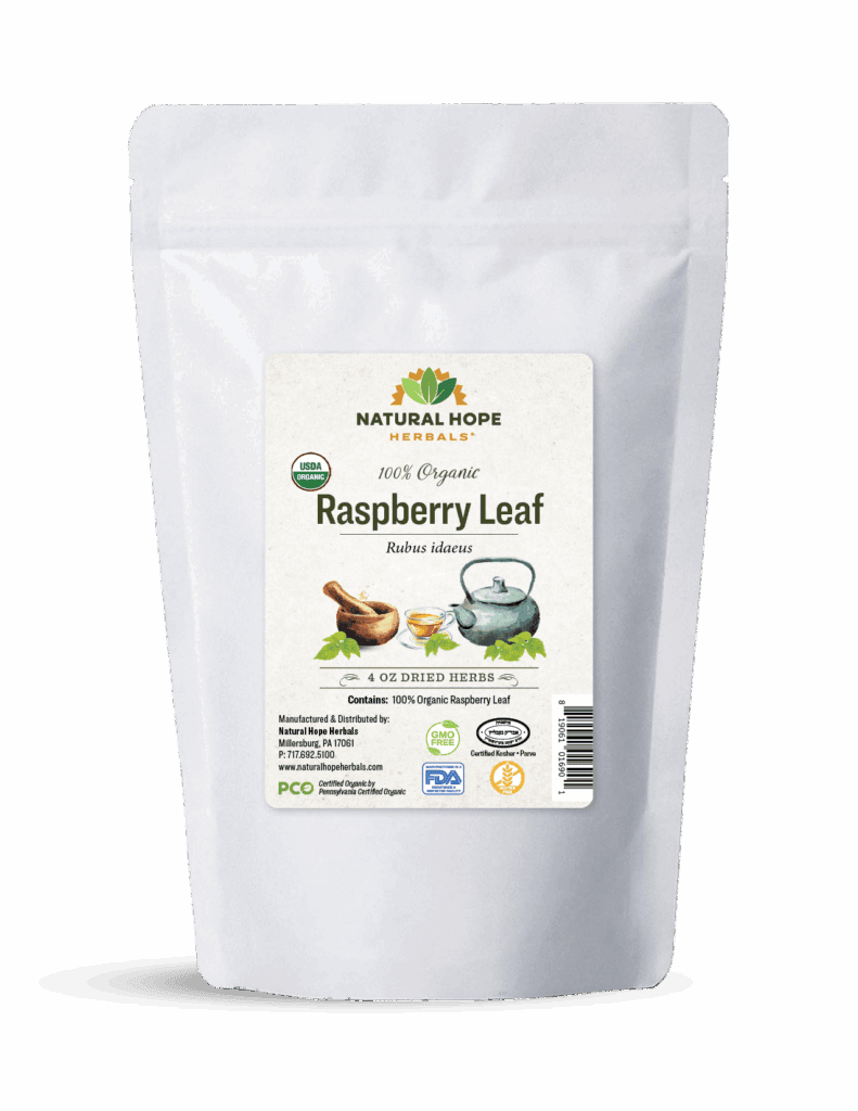 Bag of organic Raspberry leaf made by natural hope herbals